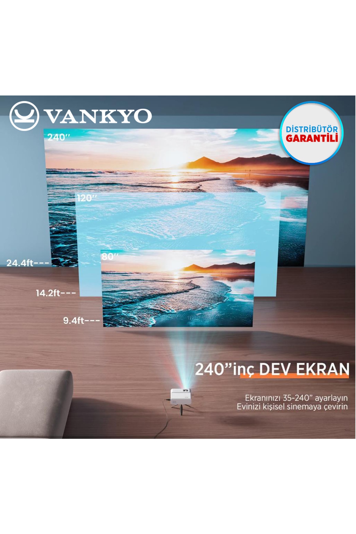 Sunspark 500w 1080p Destekli Wifi + Bluetooth Projeksiyon Cihazı - 240 Inç Yansıtma -dahili Hoparlör