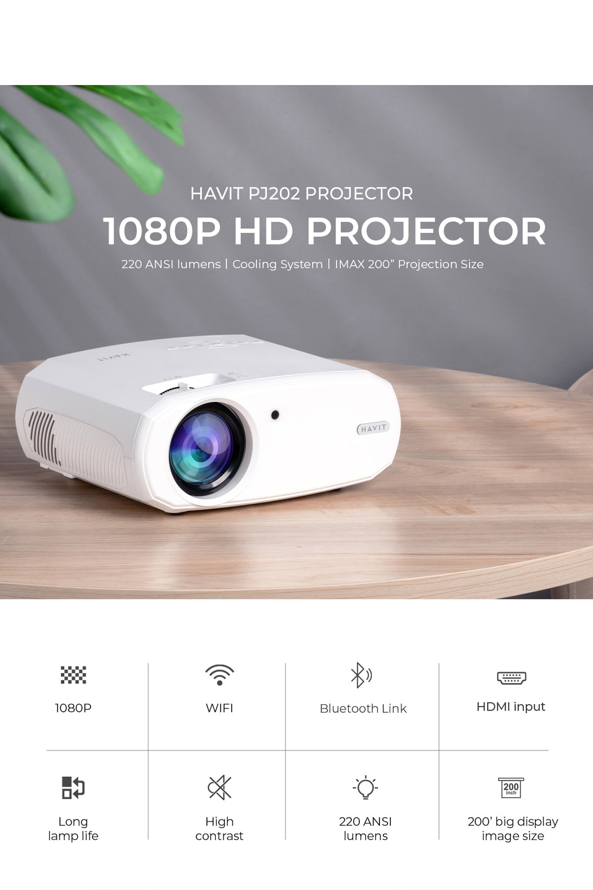 Pj202 Full Hd 1080p Taşınabilir Projeksiyon Cihazı - Wifi, 220 Ansi, Bluetotoh, Screen Mirror