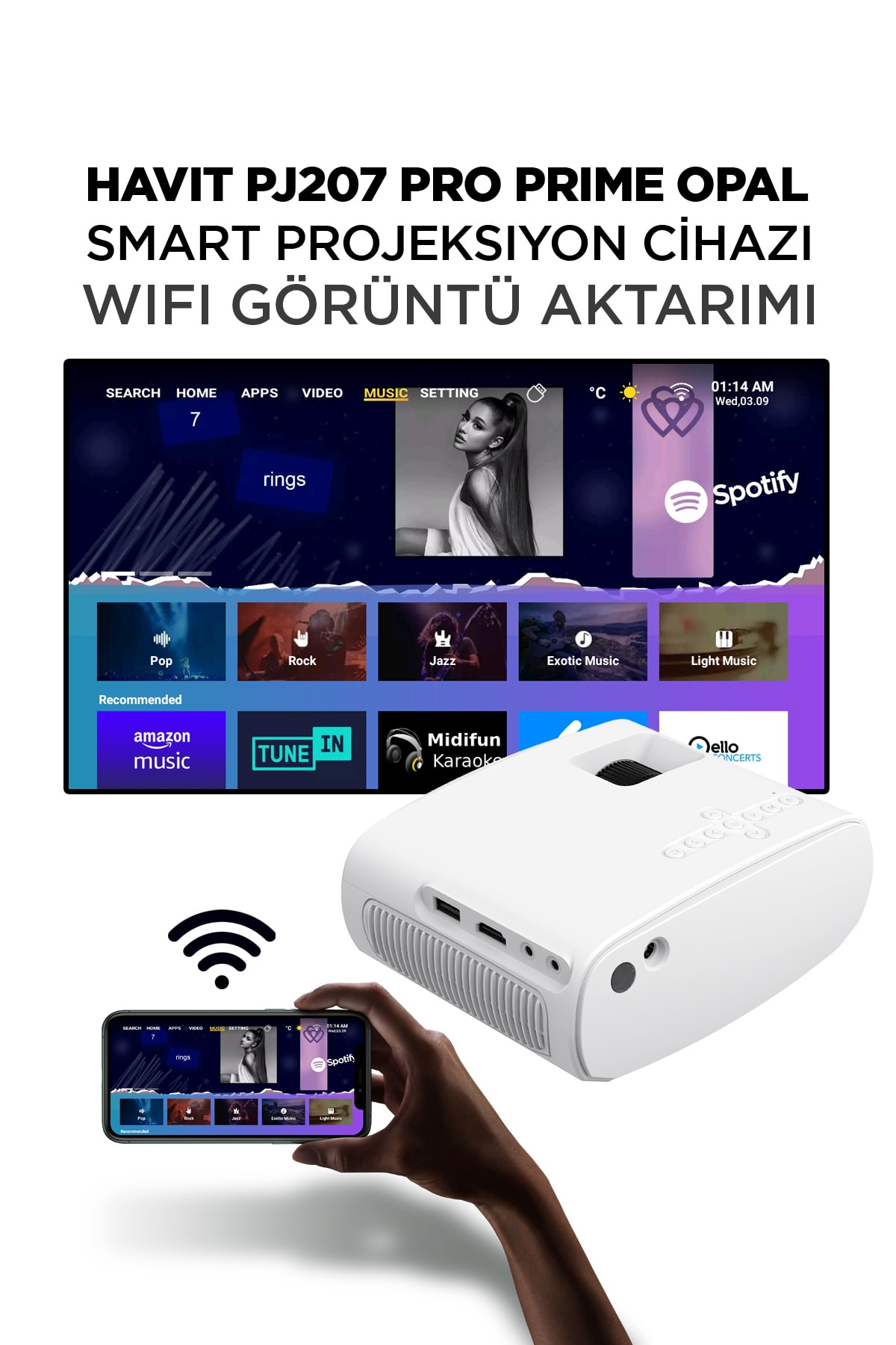 Pj207 Pro Prime Opal Smart Projeksiyon Cihazı (youtube, Netflix, Exxen, Disney+)